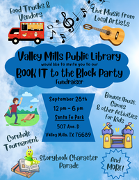 Book-it to the Block Party! Sept. 28, 2024 12:00 Noon - 6:00p.m.